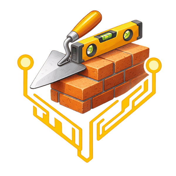 murerske, vaterpas og mursten med GBT kredsløb